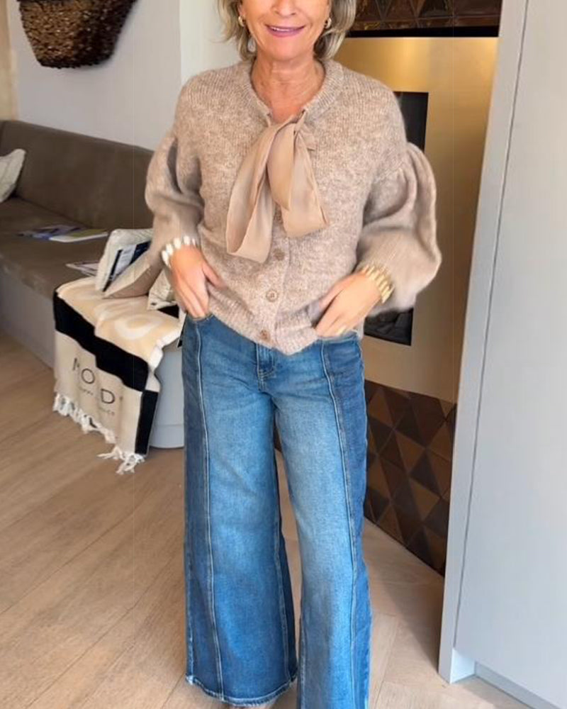 Cardigan Kappa Med Elegant Stil, Lantärnsleeve Design