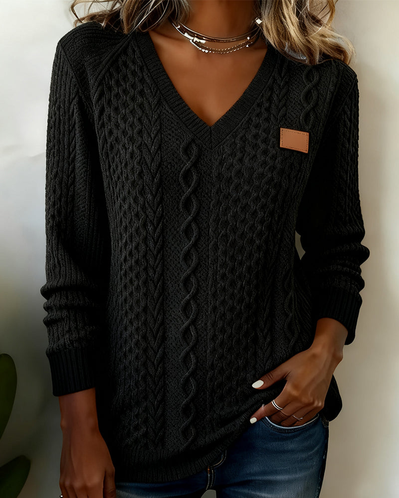 V-Ringad Långärmad Sweatshirt Med Skinnetikett