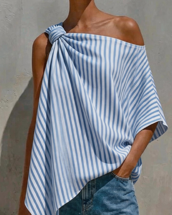 Blus Randig Lös Asymmetrisk Design