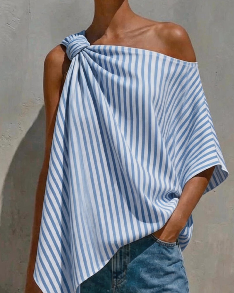 Blus Randig Lös Asymmetrisk Design