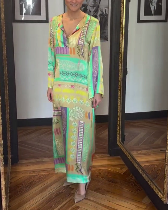 Klänning Med Lång Ärm Och Knytmönster