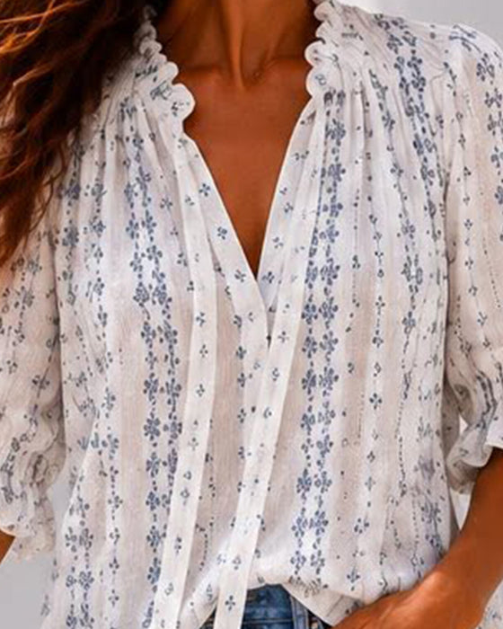 Blus Liten Blommig Ruffle