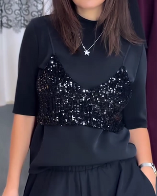 Trendig Kortärmad Topp I Lappverk