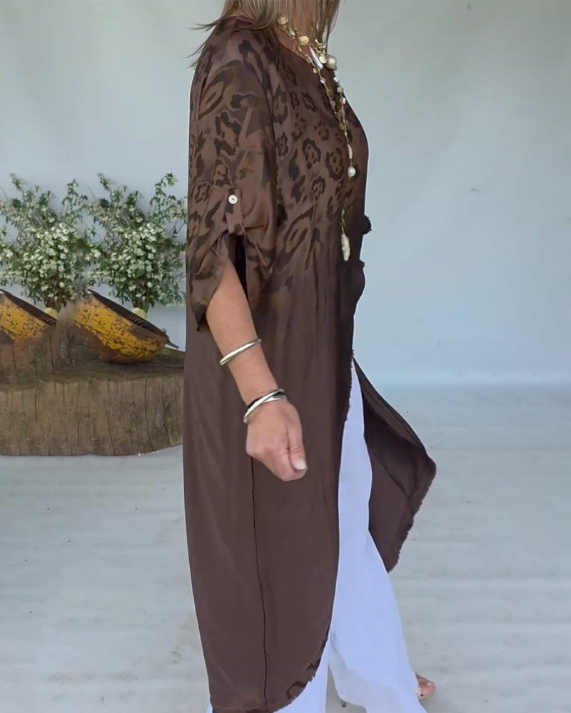 Blus Med Leopardmönster Ombré Lång