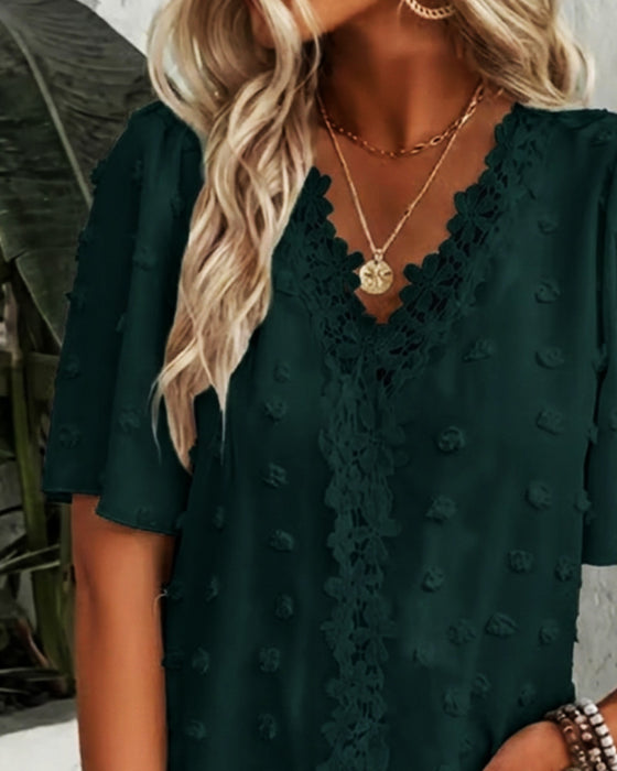 Blus Sammanfogad Jacquard Volangärm