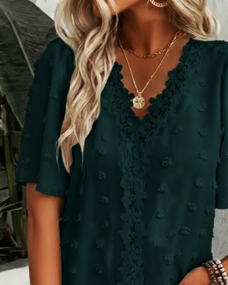 Blus Sammanfogad Jacquard Volangärm