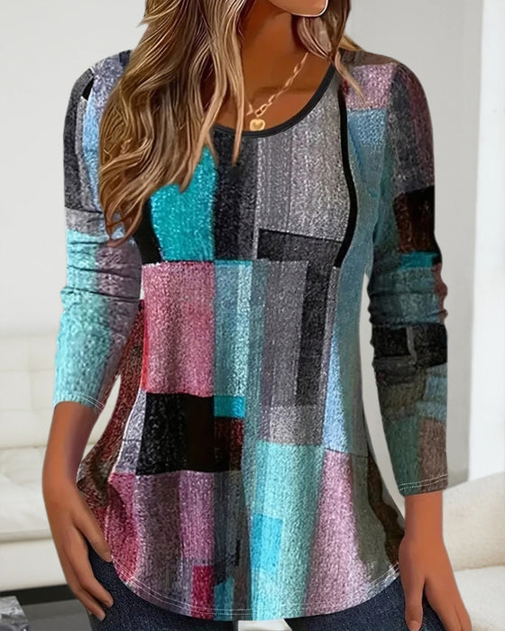 T-shirt med långärmad, avslappnad tryck och rund hals