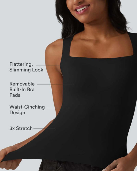 Tank Top Solid Färg Fyrkantig Hals Inbyggd Bh