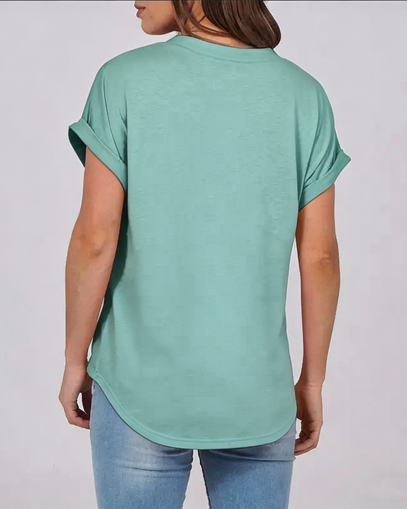 T-Shirt Enfärgad V-Ringad Kortärmad