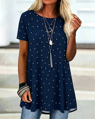 Blus Polka Dot A-Linje Kort Ärm