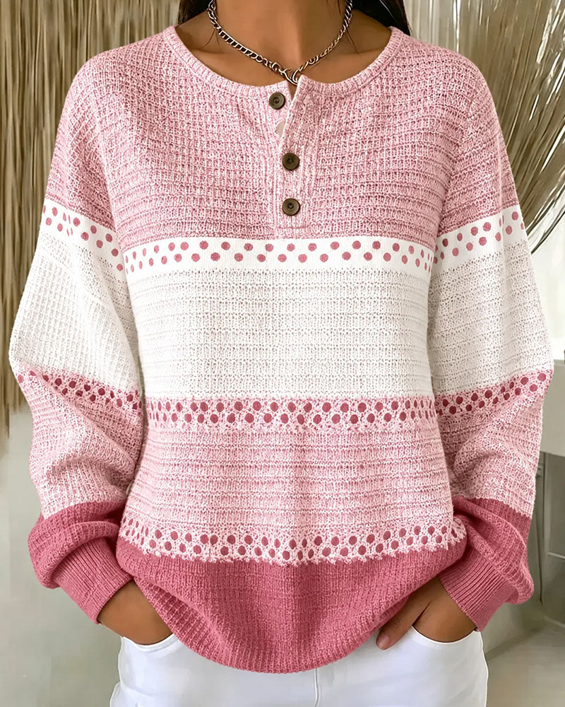 Sweatshirt Färgblock Våffelstickad Henley Pullover