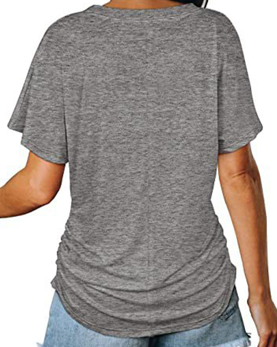 T-Shirt Veckad Enfärgad V-Ringning