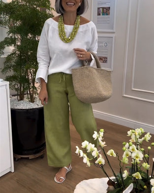 Vidsträckta Byxor Med En Färg, Relaxad Stil Och Dragkedja