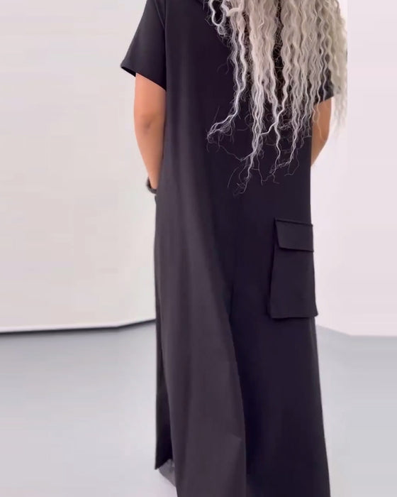 Klänning Enfärgad Huvtröja Casual