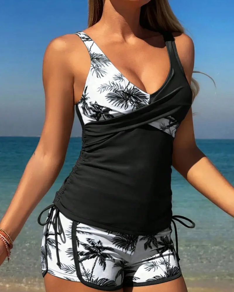 Tankini Palm Träd Kontrast Snörning