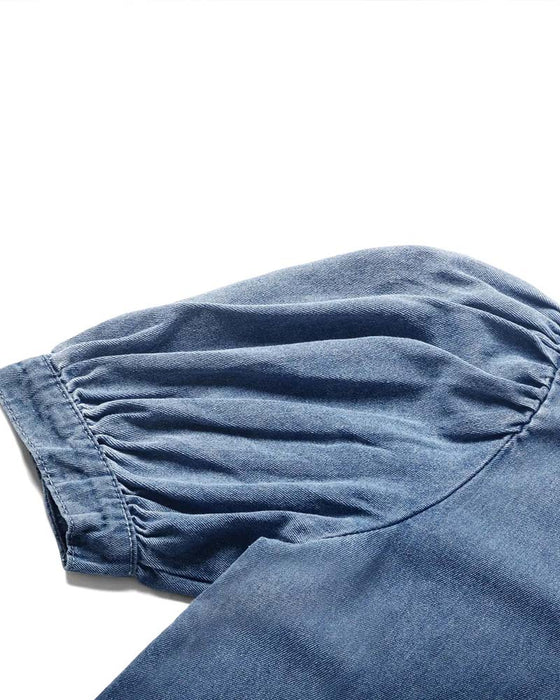 Skjorta Tryckknapp Denim Lykta Ärm Lös