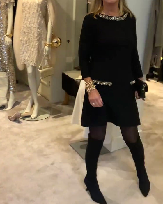 Klänning Modig Het Rhinestone Stil Långärmad