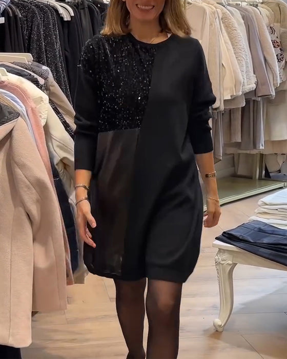 Klänning Pu Läder Fin Glitter Lappverk