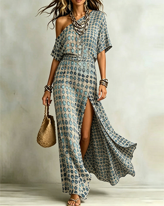 Klädning Off-Shoulder Polka Dot Slits