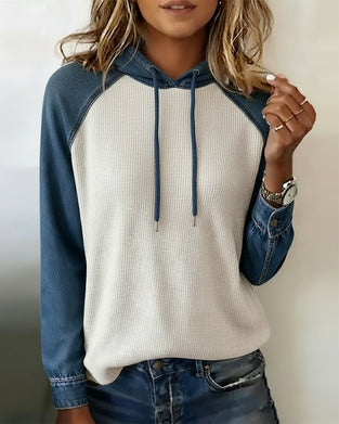 Hoodie Stilfull Denim Stickad Lappverk