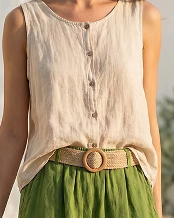 Set Med Ärmlös Topp I Bomull Och Linne Avslappnad