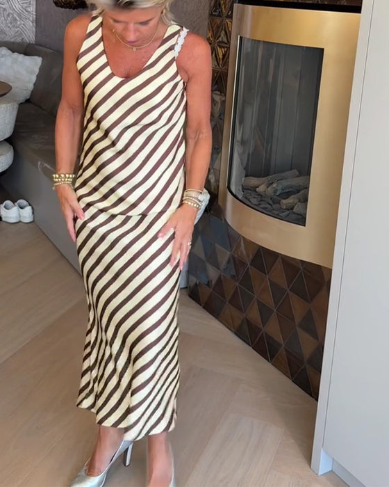 Klänning Ärmlös Rand Slip Maxi