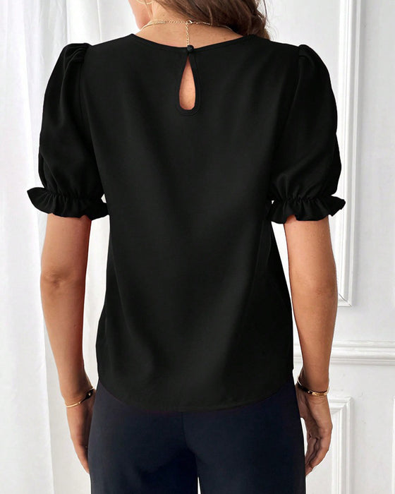 Blus Enfärgad Rund Hals