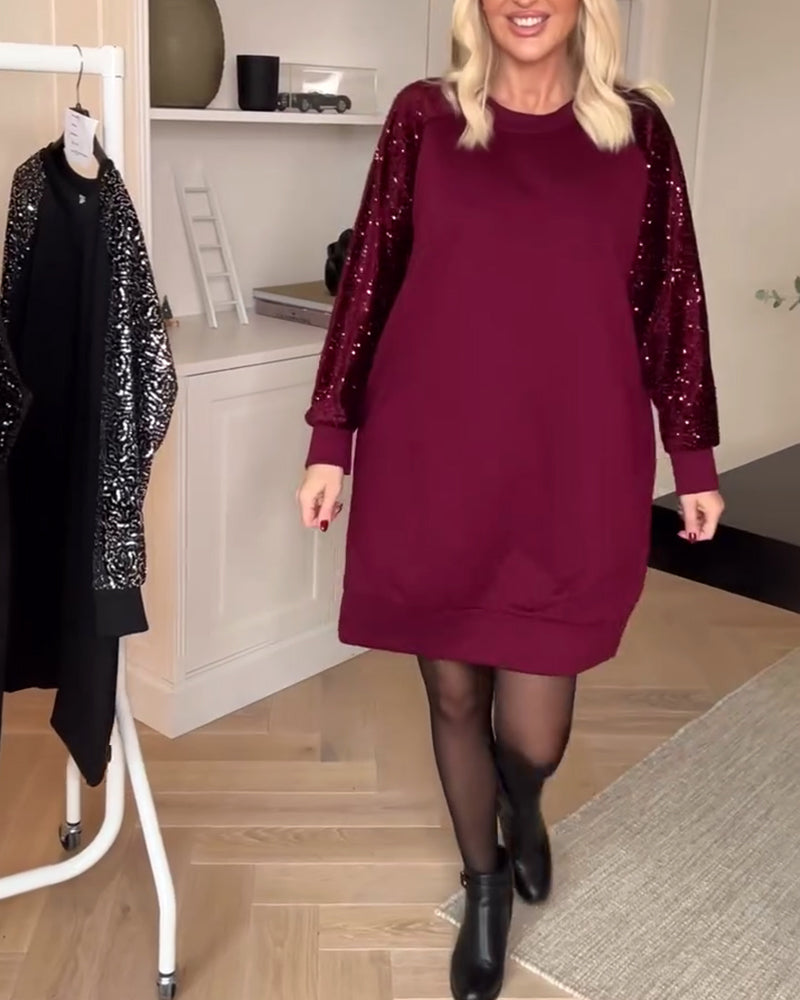 Tröjklänning Pullover Med Crewneck Och Långa Ärmar