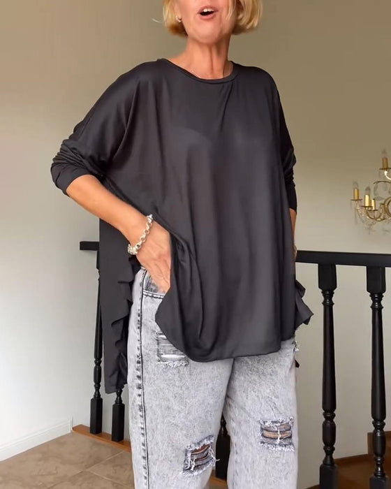 Enfärgad casual blus med rund hals