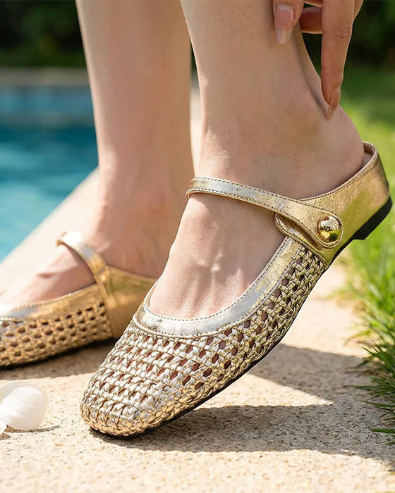 Skor Fyrkantig Tå Vävd Urholkad