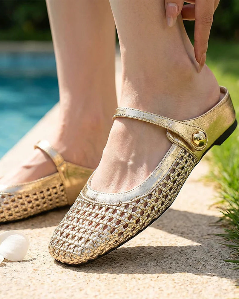 Skor Fyrkantig Tå Vävd Urholkad