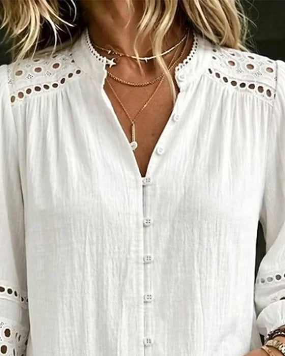 Blus Mandarin Krage Hollow Out