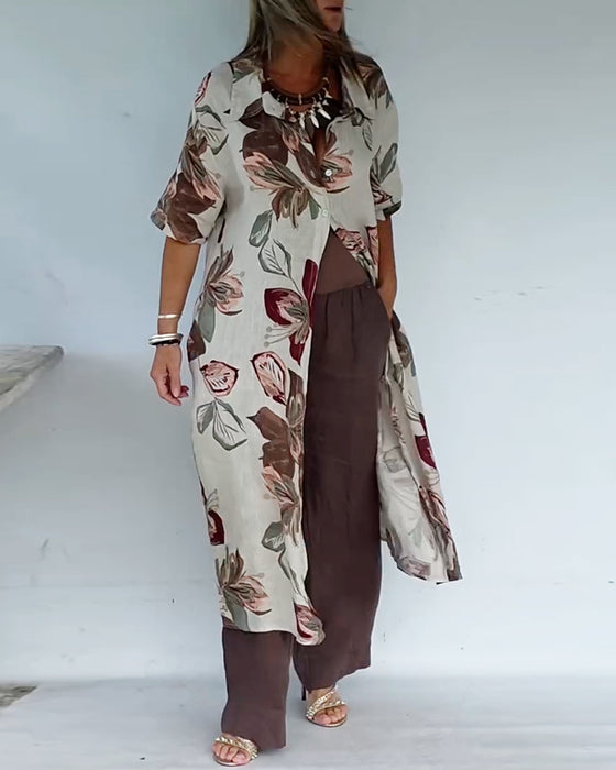 Klänning Stilfull Slagkrage Tryckt