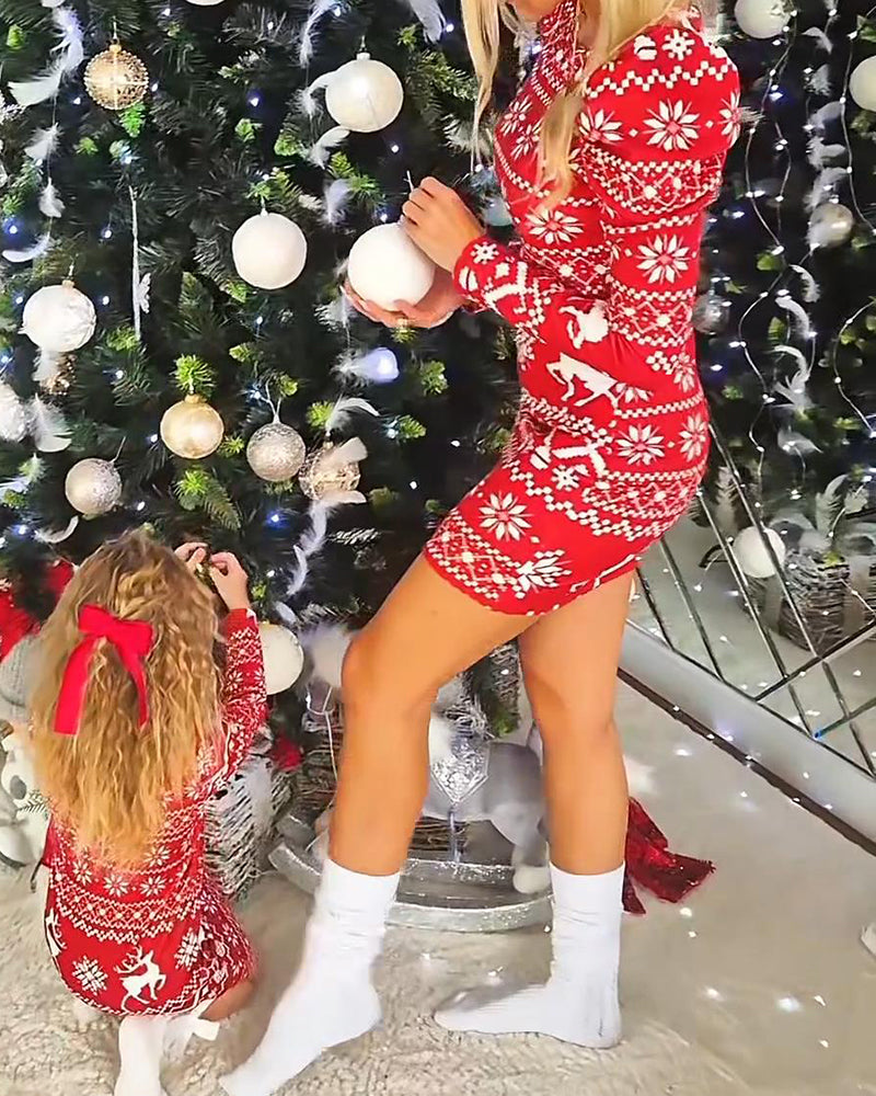 Klänning Jul Snöflinga Lång Ärm Slim