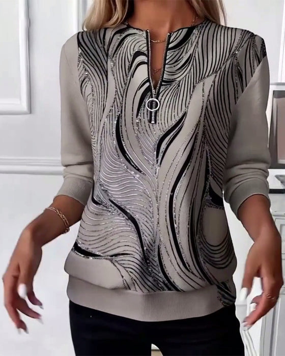 Tröja med tryck och dragkedja, avslappnad