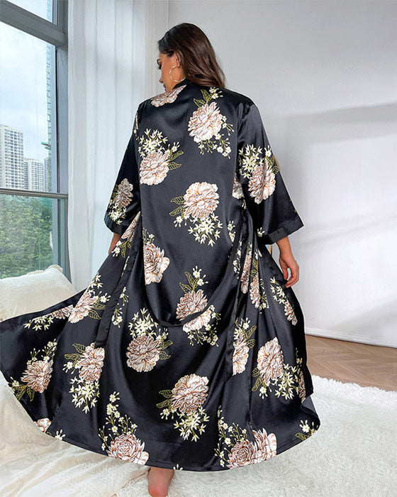 Stor storlek tryckt siden sexig pyjamas klänning