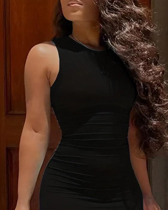 Klänning Enfärgad Ärmlös Mode Bodycon