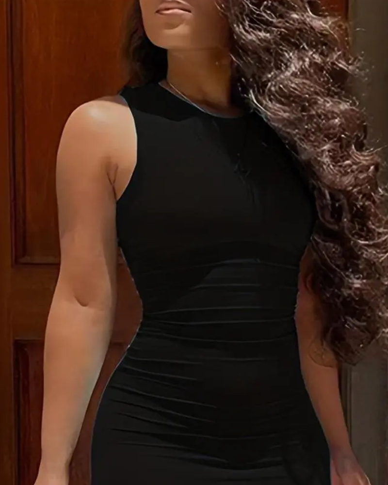 Klänning Enfärgad Ärmlös Mode Bodycon