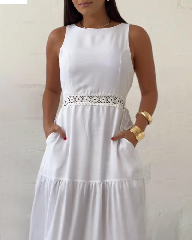 Klänning Enfärgad Lapptäcks Ärmlös Elegant