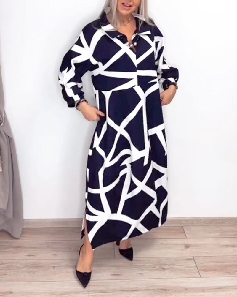 Klänning Kavajslag Lös Geometrisk Tryck