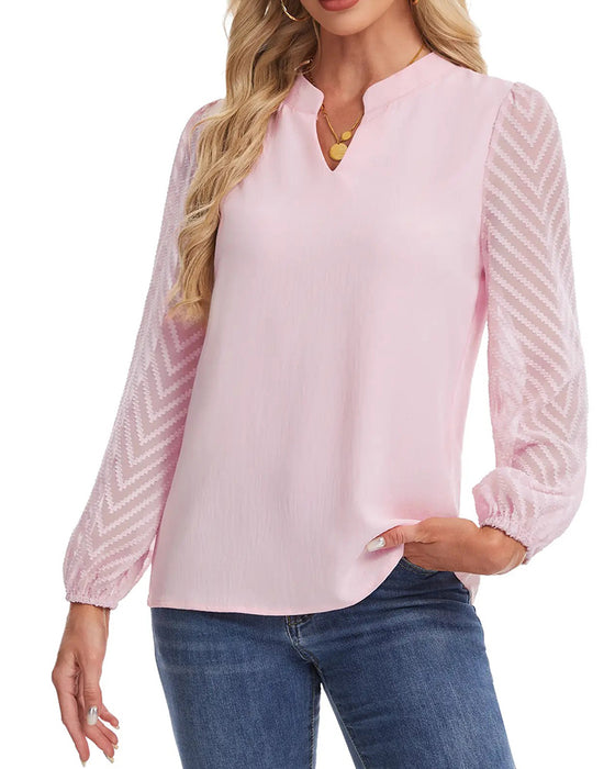 Blus Ståkrage Lång Ärm Texturerad Mesh