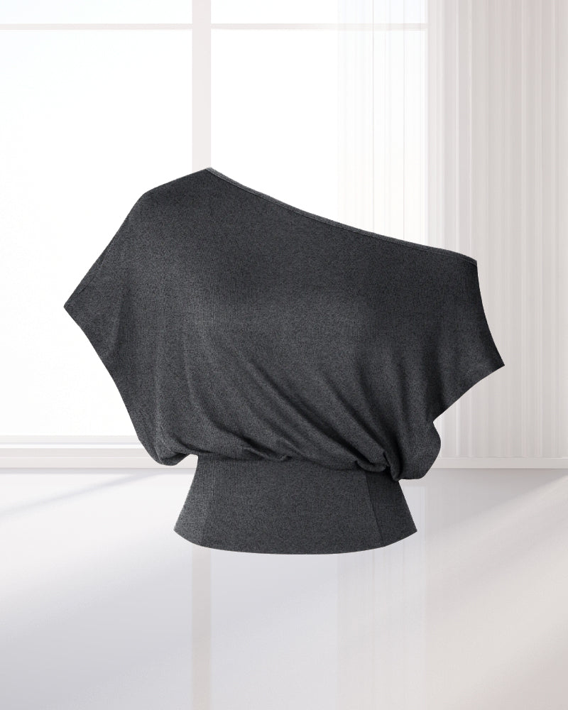 T-Shirt Asymmetrisk Fåll Åtsittande Fladdermus