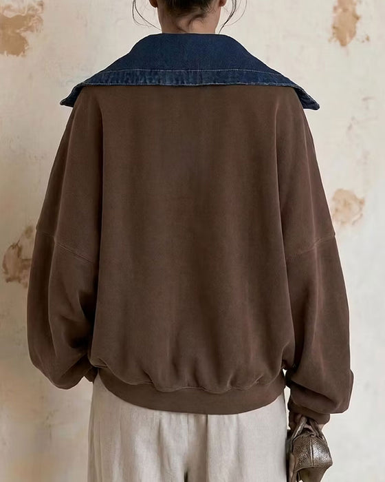 Sweatshirt Slag Denim Patchwork Lös