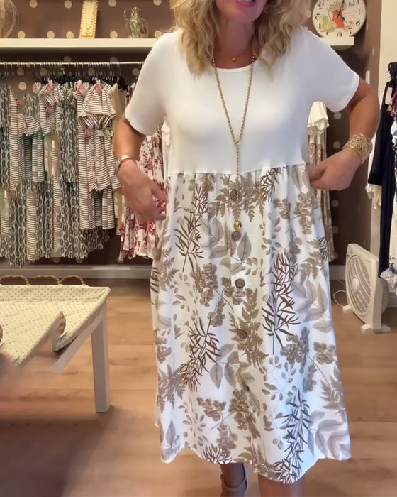 Klänning avslappnad temperament med tryck och rund hals