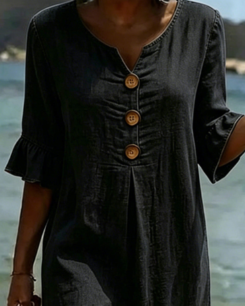 Klänning Lotus Blad Ärmar Jeans