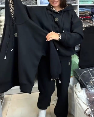 Tvådelad Set I Leopardprint Med Huva