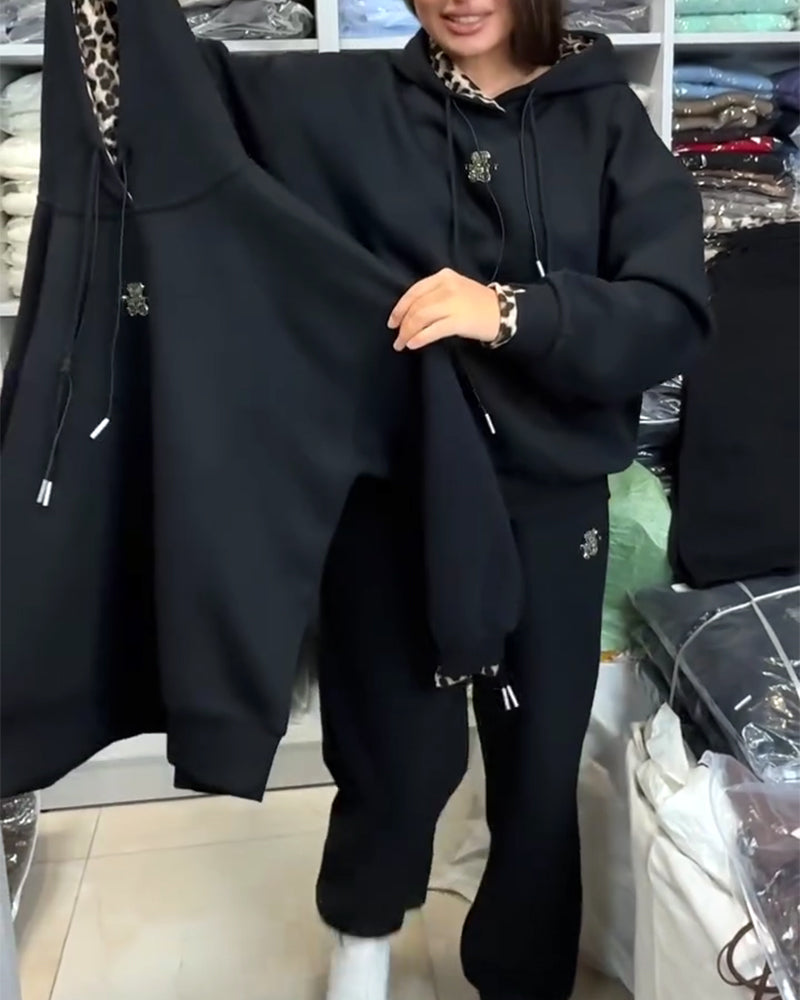 Tvådelad Set I Leopardprint Med Huva