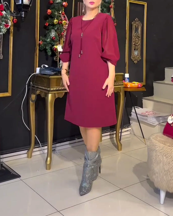 Klänning avslappnad enfärgad långärmad rak