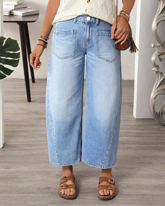 Jeans Denim Elastisk Midja Vida Ben Croppad