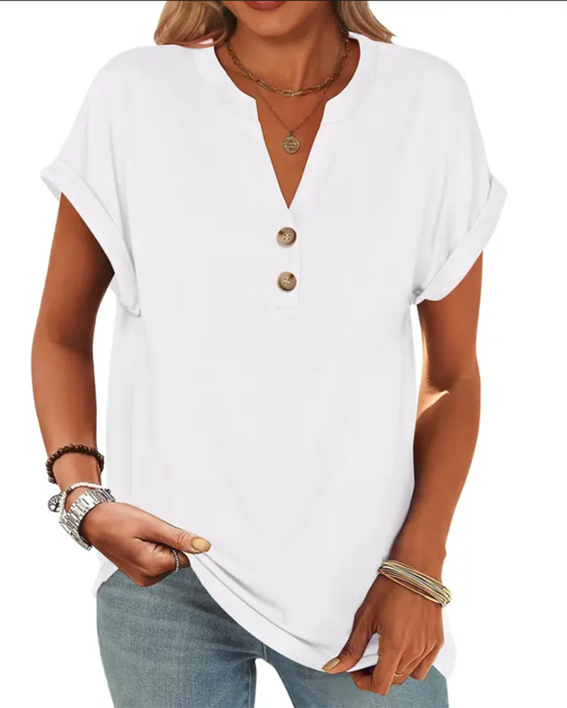 T-Shirt Enfärgad V-Ringad Kortärmad